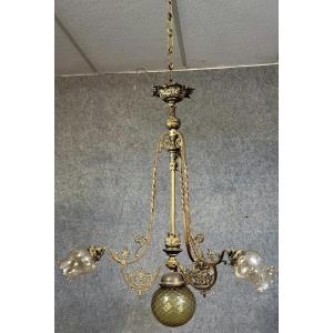 Large Napoleon III Period Chandelier In Bronze And Gilt Brass, With Rich And Elegant Decoration