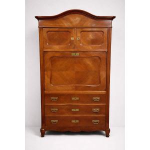 Rare Biedemeier Guillotine Secretary Desk, Made Of Walnut And Marquetry