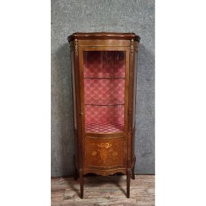 Antique Louis XV Style Display Cabinet, In Richly Inlaid Rosewood And Adorned With Bronze Mounts