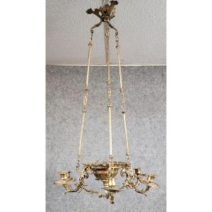 Napoleon III Period Chandelier In Bronze And Gilt Brass With 6 Lights