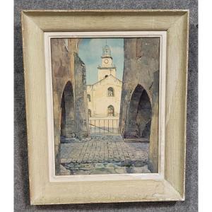 René Ricard: Figurative Watercolor Depicting An Architectural View