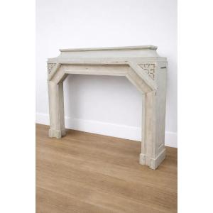 Art Deco Period Fireplace, In Lacquered Wood With Faux Stone Decoration