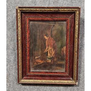 Oil On Panel From The Napoleon III Period, Entitled "the Cook".