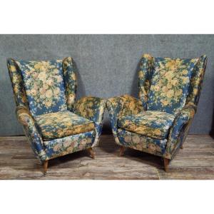 Paolo Buffa Italy: Pair Of Vintage Armchairs With Wrap-around Backrests, Circa 1950