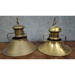 Pair Of Antique Marine Suspensions In Gilt Brass
