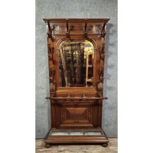 Antique Walnut Coat Rack/hallway Cabinet, Dating From The Late 19th Century
