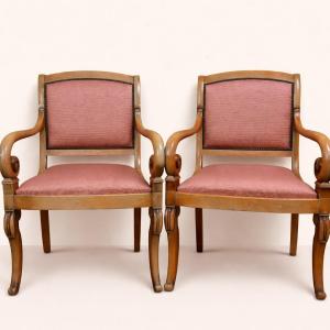 Pair Of Armchairs With Curved Armrests – Restoration Period