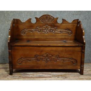 Antique Carved Solid Wood Bench-chest, 20th Century