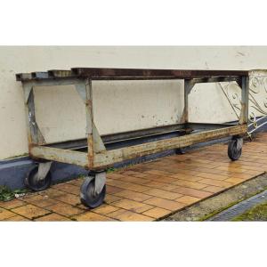 Industrial Metal Workbench/table On Casters, Mid-20th Century