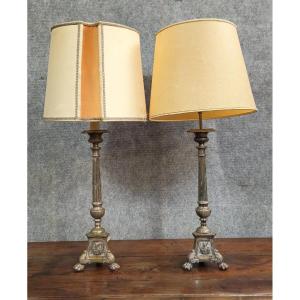 Pair Of Bronze Lamps – Classic Style – Made With Candlesticks