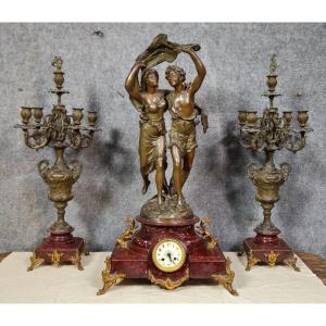 Bruchon 19th Century: Napoleon III Period Spelter Mantelpiece Set