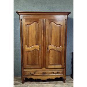 Louis XV Period Wardrobe In Solid Walnut, 18th Century