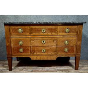 Louis XVI Period Commode In Marquetry, 18th Century
