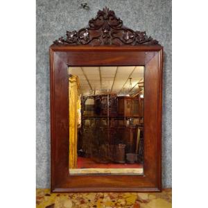 19th-century Carved Mahogany Mirror – Foliage Decoration – Napoleon III Period