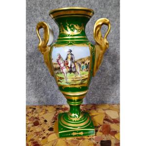 Decorative Vase In Green And Gold Porcelain – Napoleon I Style – H 32 Cm