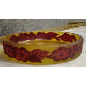 Engraved Multi-layered Glass Bowl/trinket Dish – Art Nouveau Style Floral Decoration – ø 18 Cm