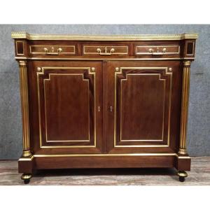 Parisian Buffet In The Louis XVI Style – Mahogany And Gilt Brass – Marble Top – H 112