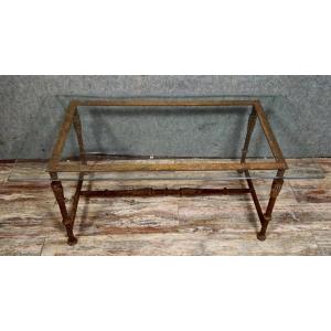 Console Table / Living Room Table In Wrought Iron With A Glass Top, Art Deco Style