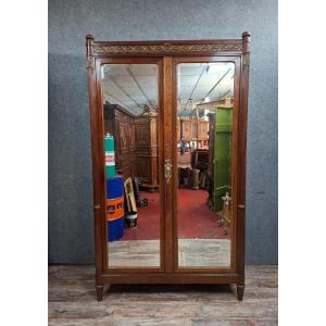Mahogany And Veneered Wardrobe With Mirror – Louis XVI Style – Late 19th Century