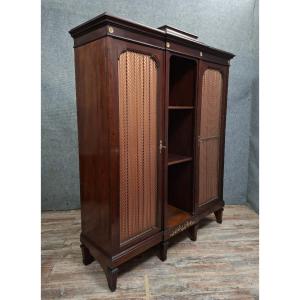 Louis XVI Style Bookcase In Solid Mahogany Of Fine Parisian Craftsmanship