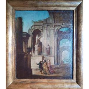 Italian School Of The 18th Century, Follower Of Panini - Walkers Among Ancient Ruins