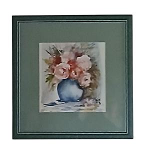 Aquarelle Vintage "bouquet De Roses" - Bernard Petitperrin - Cadre Vert