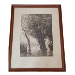 19th Century Engraving - Barbizon School - After J.b.c. Corot