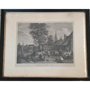 "les Accords Flamands" - Large 18th Century Engraving By J.p. Le Bas After David Teniers