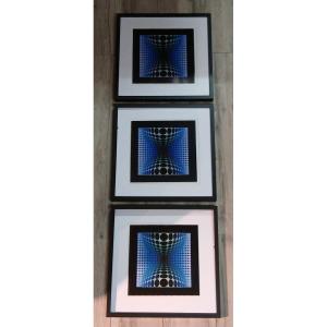 Optical Art Triptych - Victor Vasarely - éditions Du Griffon - 40x40cm