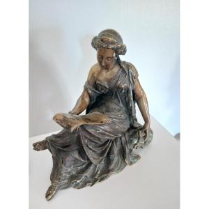 19th Century Sculpture "the Muse" - Théodore Doriot - Spelter/patinated Bronze