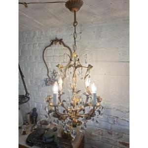 Italian Romantic Baroque Chandelier With Plant Design Circa 1960...