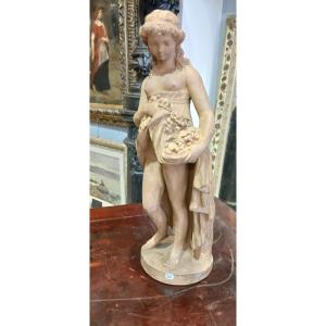 Terracotta Sculpture "young Woman Carrying Figs"
