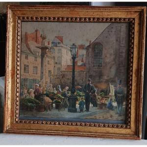 Watercolor "the Tavern, View Of Namur"