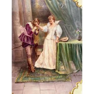 Limoges Porcelain Dish Galante Scene Hand Painted Signed