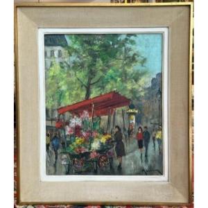 Painting By Marcel Masson Flower Merchant In Paris Montmartre