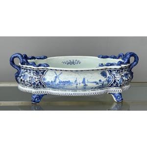 Delft Earthenware Planter With Blue Camaieu Decor 