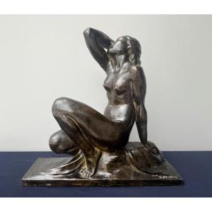 Jean Ortis (amedeo Genneralli) Art-deco Bather In Lost Wax Bronze Susse Frères 