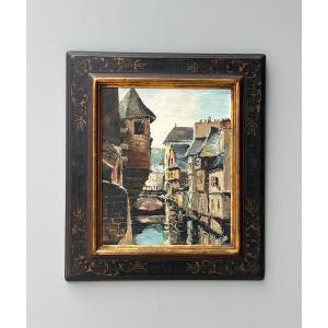Signed Painting Representing The River Le Steîr In Quimper In Brittany