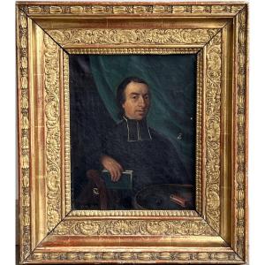 19th Century Religious Painting Oil / Canvas Representing A Priest
