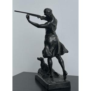  Bronze Sculpture By Georges Lesage (1890-1920) Huntress And Her Dog