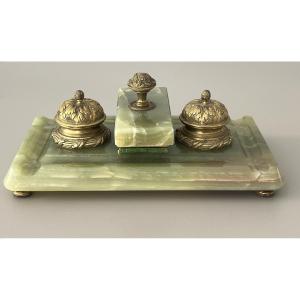 Double Inkwell In Gilt Bronze & Onyx, Napoleon III