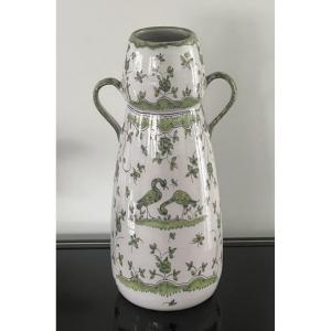 Moutiers Large 18th Century Earthenware Vase In Green Camaïeu