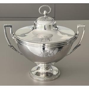 Large Solid Silver Soup Tureen/vegetable Dish From The Empire Period, Paris, First Standard 