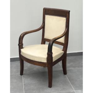 Empire Period Armchair In Walnut, 19th Century 