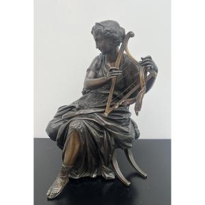 Bronze Sculpture By J. Salmson (1823-1902) Young Woman In Antique Style 