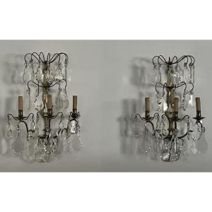 Large Bronze & Crystal Wall Lights H 64 Cm
