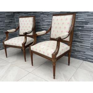 Pair Of Walnut Queen Armchairs Louis XVI Style