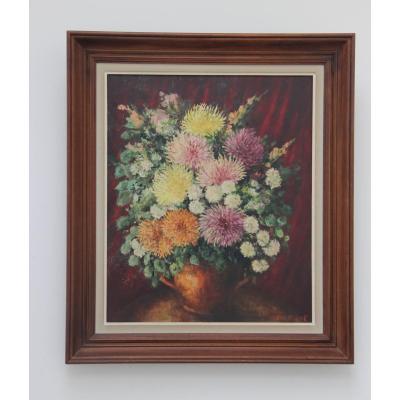 Christiane Loriaux Oil / Canvas Still Life With Flowers