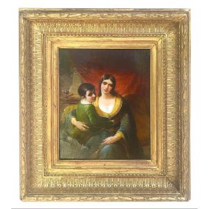 Portrait Of A Woman And Child In The Troubadour Style