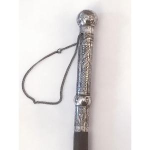 Ox-fiber Whip With A Nielloed Silver Handle, Middle East, Persia, 19th Century